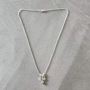 14K white gold Necklace with 3 Blue stone Pendants